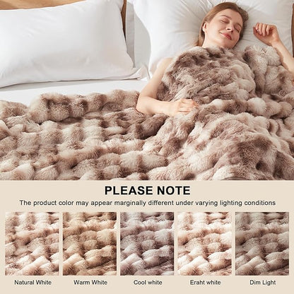 Heated Throw Blanket - Plush Thick Bubble Faux Fur Heated Blanket, Fast Heating Electric Blanket 6 Heating Levels & 4 Hours Auto-Off, Machine Washable, 50"x60", Patterned Taupe
