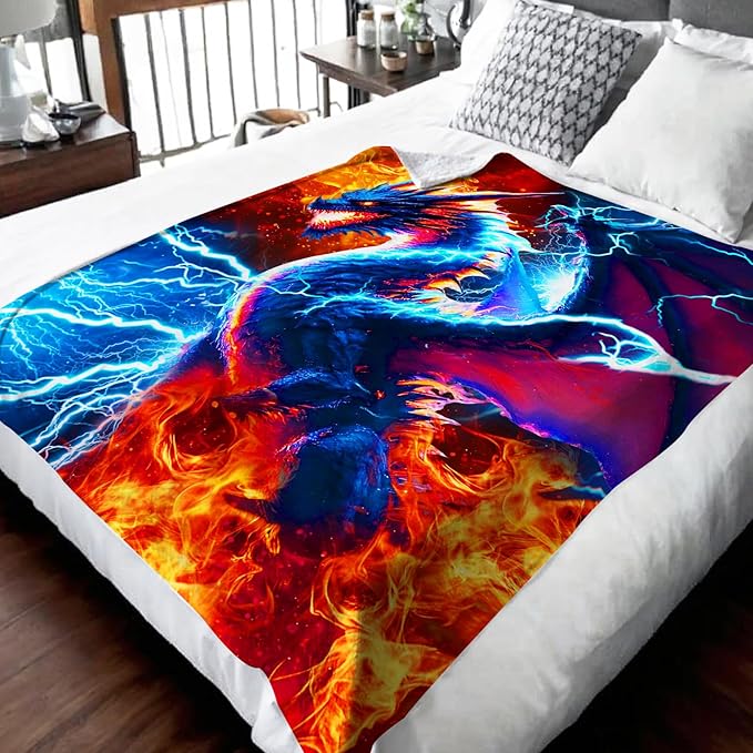 Boys Blanket Dragon Throw Blankets Gift for Kids Teens, 50x60 Inches Comfy Soft All Season Throw for Sofa Couch Bed Home Decor Son Cool Dragon Gift