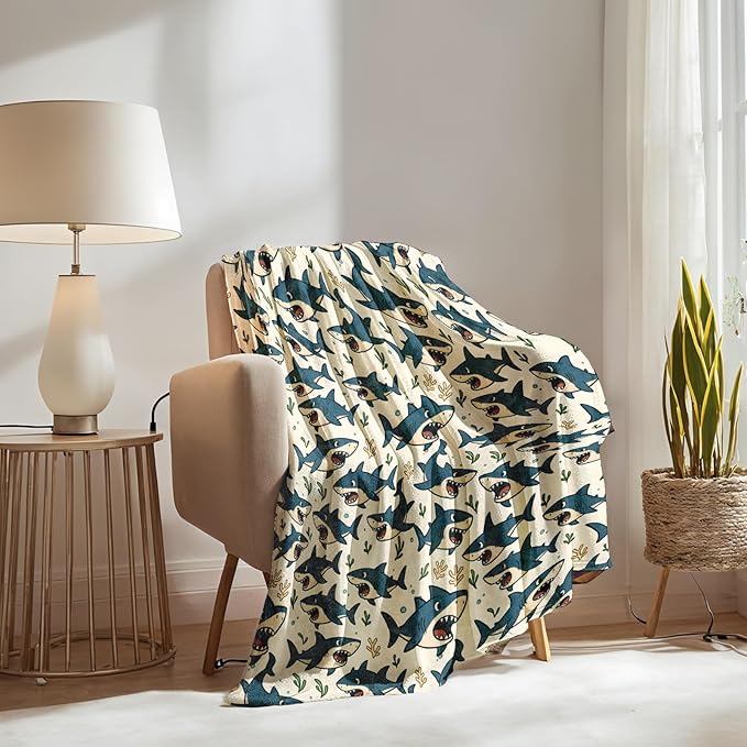 Shark Blanket Gifts for Boys Girls Kids, Ocean Sea Animal Warm Soft Flannel Throw Blankets for Travel, Sofa, Living Room, Bedroom Decor, 40x50 in