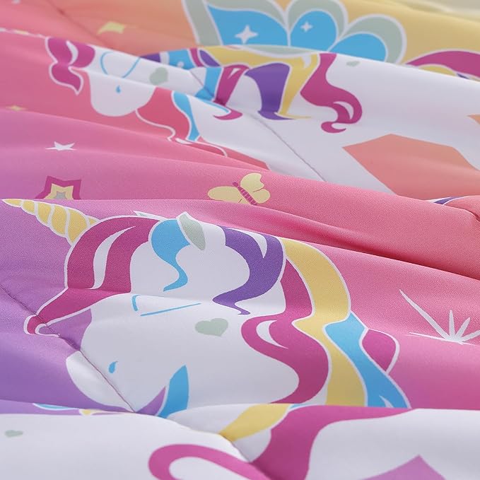 Twin Comforter Set for Girls -3 Pieces Rainbow Unicorn Twin/Twin XL Bedding Set with 1 Comforter, 1 Decor Pillow, 1 Pillow Sham