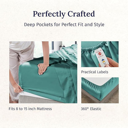 California Design Den Twin XL Bed Sheets Cotton Set - Luxury 600 Thread Count Sateen, 100% Cotton Sheet Set with Deep Pockets, Soft Hotel-Quality Bedding - Teal Sheets