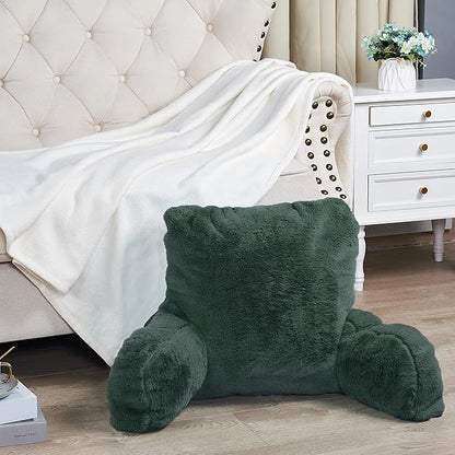 Home Soft Things Fox Faux Fur Bedrest Reading Pillow with Handle and Side Pocket, Backrest Armrest Pillow Back Support for Sitting up in Bed, 20" x 18" x 17", Gunmetal