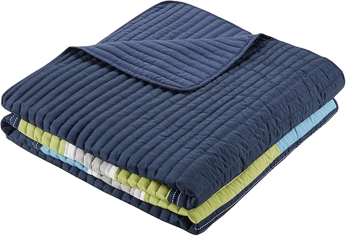 Comfort Spaces Quilt Set Trendy Casual Fun, Vibrant Color Design, Hypoallergenic All Season, Lightweight Coverlet Bedspread Cozy Kids Bedding & Sham Full/Queen Pierre Navy/Blue 3 Piece