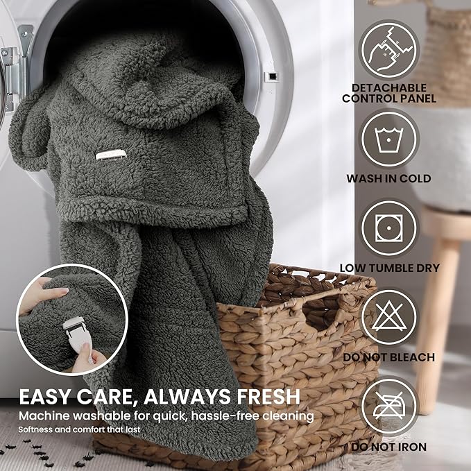 Heated Blanket Electric Blanket Twin - Fast Heating Blanket Throw Double Sided Sherpa Ultra Soft Cozy with 10 Heating Levels & 2-10 Hours Auto Off, Mashine Washable, 62 x 84 Inches, Grey