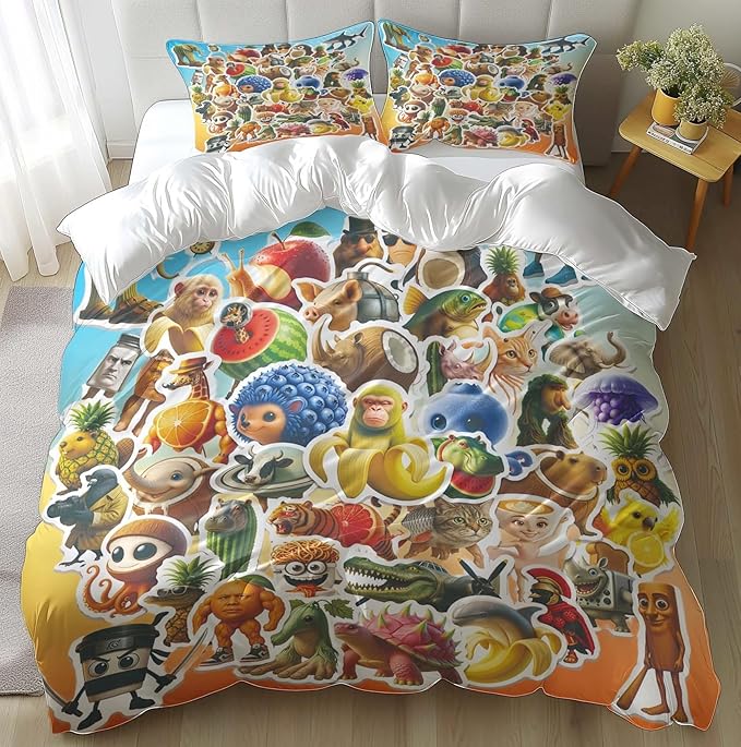 Funny Fusion Animals Bedding Set,Fusion Animals Duvet Cover Twin Full Queen King Set for Kids Boys Bed Decor Gifts (Color 17,Full (80" x 90"))