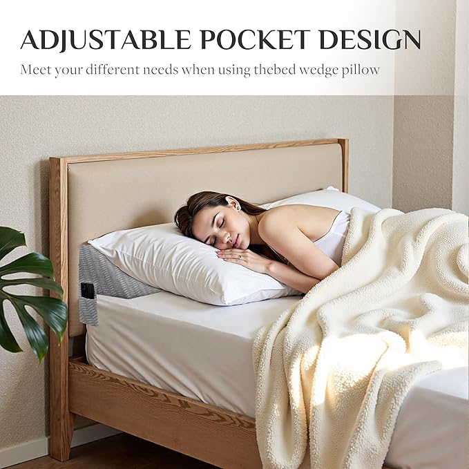Bed Wedge Pillow Headboard Gap Filler, High-Density Foam Wedge Pillow for Bed, Comfortable & Supportive Angled Design, Fills 0-6" Gap Between Mattress and Headboard