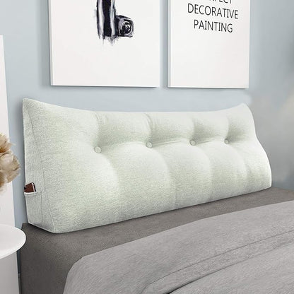 Wedge Headboard Pillow Dorm Room Reading Pillow Back Support for Sitting Up in Bed Bolster Lumbar Cushion Body Positioning Bedrest Cotton Linen 54in Grey-Beige Full