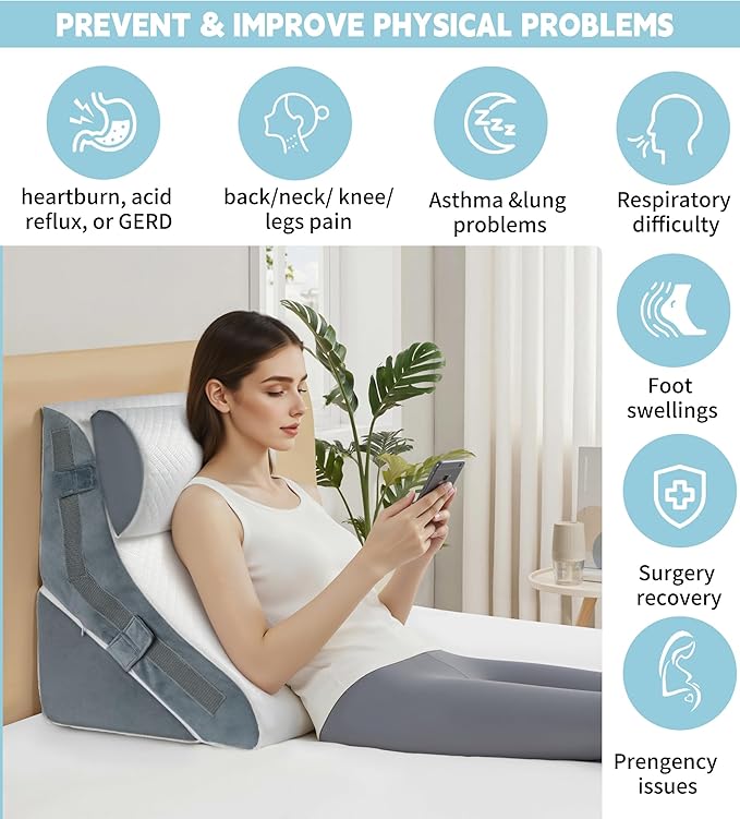 3PCS Wedge Pillow for Sleeping, 15-in-1 Orthopedic Bed Pillow Wedge Set Adjustable Memory Foam Wedge Pillow for After Surgery, Acid Reflux, Snoring, Back Pain Relief