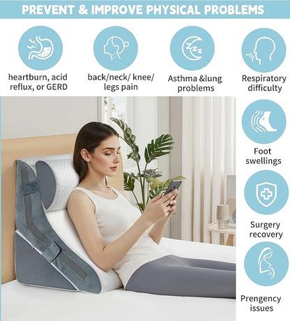 3PCS Wedge Pillow for Sleeping, 15-in-1 Orthopedic Bed Pillow Wedge Set Adjustable Memory Foam Wedge Pillow for After Surgery, Acid Reflux, Snoring, Back Pain Relief
