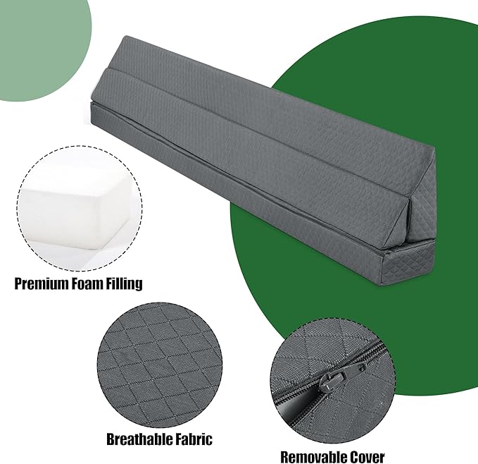 HOMBYS Bed Wedge Pillow for Headboard,Bed Gap Filler King Size,Headboard & Mattress Gap Filler,Bed Wedge Gap Filler,High Density Foam Bed Crack Pillow Between Bed and Wall,Dark Grey