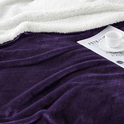 IR Imperial Rooms Purple Sherpa Fleece Throw Blanket for Bed - Wholesale Bulk Pack of 16 Sherpa Blankets - Soft Fluffy Throw Blankets for Hotels, Guest Bedroom, 50x60 Inches