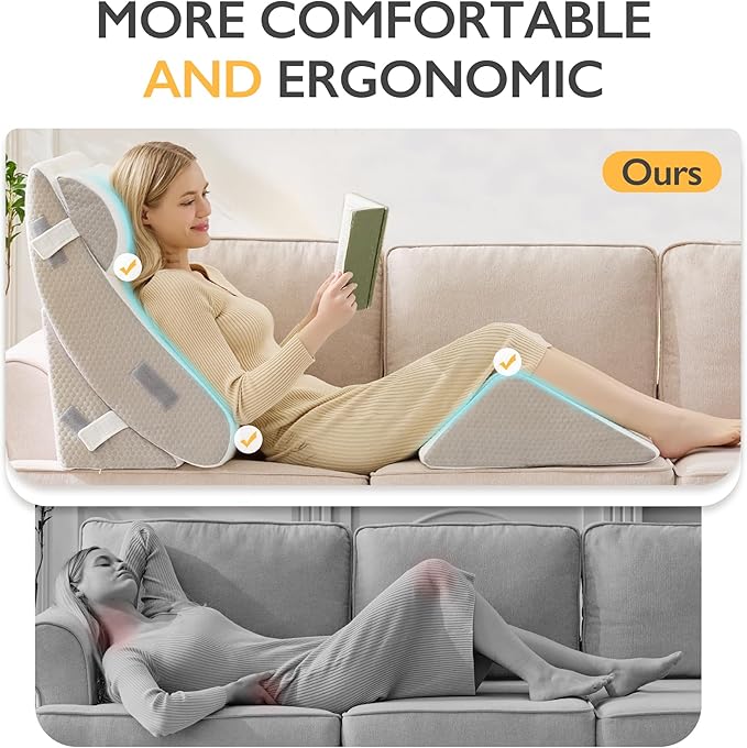 BDEUS 4-PCS Orthopedic Bed Wedge Pillow Set for Post-Surgery Recovery & Pain Relief - Adjustable Foam Support Pillows for Back, Leg, Neck & Shoulder Pain. Triangle Body Wedges for Sleeping, Sitting Up