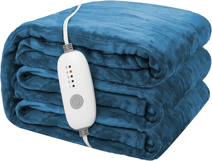 Electric Heated Blanket 62"x84" Twin Size Microplush Cover Blanket, 5 Heat Settings & 10 Hours Auto Off, Cozy & Warm for All Night, Machine Washable, Teal Blue