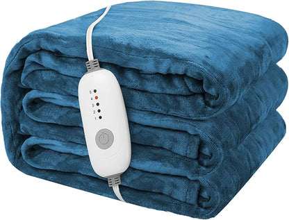 Electric Heated Blanket 62"x84" Twin Size Microplush Cover Blanket, 5 Heat Settings & 10 Hours Auto Off, Cozy & Warm for All Night, Machine Washable, Teal Blue