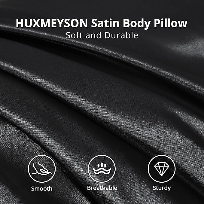 HUXMEYSON Body Pillow with Satin Pillowcase, Body Pillow for Adults, Removable Cover, Black (20"x54")
