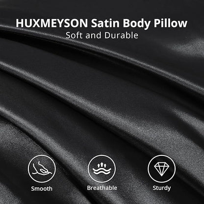 HUXMEYSON Body Pillow with Satin Pillowcase, Body Pillow for Adults, Removable Cover, Black (20"x54")
