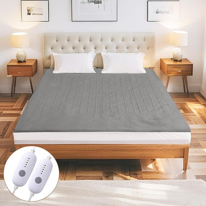 Electric Mattress Pad Queen Size 60"x80" with 10 Hours Auto Off 5Heat Setting Dual Controller Fit Up to 15 Inch Deep Pocket, Machine Washable - Gray