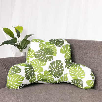 Bohemian Printed Reading Pillow with Support Arms Soft Bed Rest Pillows Back Support Cushion for Kids Reading Watching TV Sitting Up in Bed (23"×16"×10",Leaf)