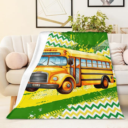 Blanket for Boys, School Bus Throw Blanket Gifts for Kids Boys Age 4-6, 40"x50" Cute Flannel Blankets Gift for Son Cars Lovers Lightweight Throws for Couch Sofa Bed Decor