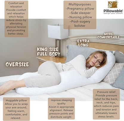 King Size Extra Long Round Body Pillow - 54x12 Bolster Pillow for Bed Extra Soft Body Pillow with Removable Pillowcase, Maternity Pillow - Brown