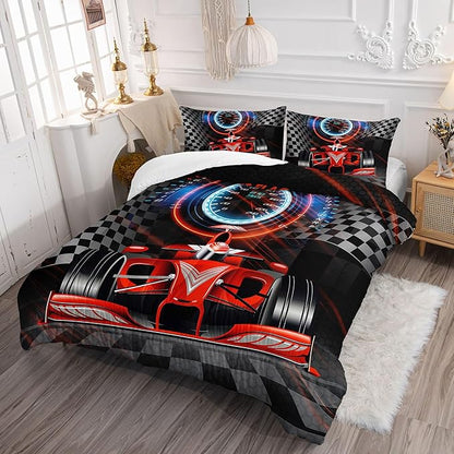 3D Racing Car Comforter Set Extreme Sports Printed Bedding Set with 1 Comforter and 2 Pillowcases for Boys and Girls Bedroom All Season(Car-3 Full)