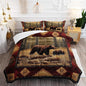 Rustic Bear Wild Hunt Animal Comforter 3Pcs Full Natural Forest Wildlife Brown Bear Bedding Set for Kid Teen Boy Girl Adult Retro Mountain Lake Quilt Decor with 1 Comforter and 2 Pillowcases
