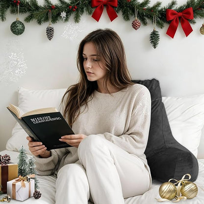 Reading Pillow for Sitting in Bed Adult, Reading Pillow with Shredded Memory Foam, Back Pillow for Bed Sitting Up with Extend Arms, Pockets, Pillow with Washable Cover,Black, X-Large