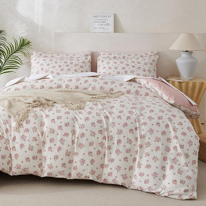 Jane yre Queen Size Duvet Cover Floral Soft Brushed Microfiber Crinkle Gauze Fabric 3 Pieces Floral Bedding Set for All-Season Garden Duvet Cover with Zipper Closure, Luxury Breathable Comfy