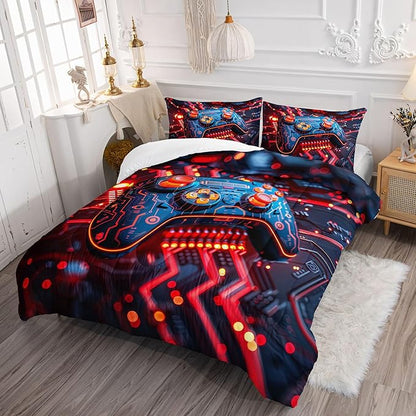 3D Gamepad Comforter Set Cartoon Machinery Printed Bedding Set with 1 Comforter and 2 Pillowcases for Boys and Girls Bedroom All Season(Gamepad-3 Queen)