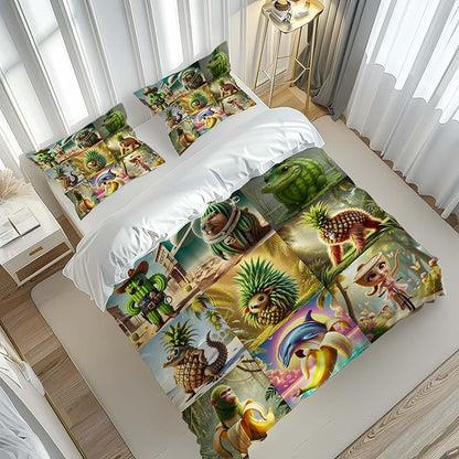 Funny Fusion Animals Bedding Set,Fusion Animals Duvet Cover Twin Full Queen King Set for Kids Boys Bed Decor Gifts (Color 8,Full (80" x 90"))