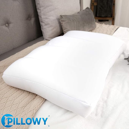 PILLOWY Premium Microbead Bed Pillow, X-Large Extra Fluffy But Supportive - Ultra Comfortable Sleep with Silk Like Anti Aging Cover 85% Spandex/ 15% Nylon Breathable, Cooling Barely Beige