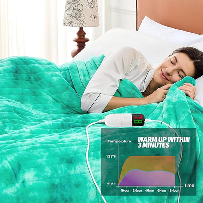 greenoak Heated Electric Blanket Throw, Faux Fur Sherpa Heating Blanket for Sofa Bed, Warm Winter Gifts for Women/Her, Heater Lap Blankets 5-Position Timer &10 Heating Levels 62''*84" Aqua
