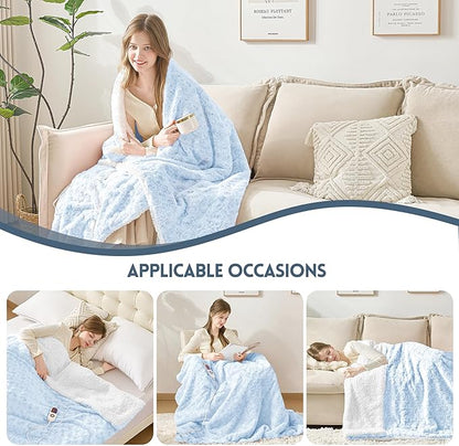 MAXEVE Heated Blanket Electric Throw 50"x60" Faux Rabbit Fur Sherpa Blankets with 6 Heating Sets & 12 Hours Auto Off, Warm Gifts for Grandma Wife, ETL Certification