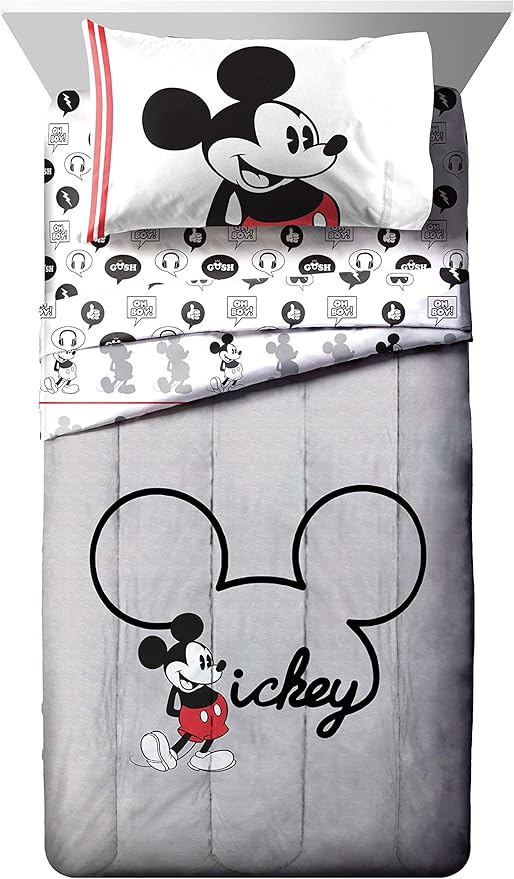 Jay Franco Disney Mickey Mouse Jersey 4 Piece Twin Bed Set - Includes Reversible Comforter & Sheet Set - Super Soft Fade Resistant Polyester (Official Product)