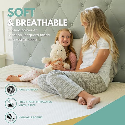 King Size 78x80” Premium Bamboo Waterproof Mattress Protector, 100% Viscose from Bamboo, Hypoallergenic, Cooling Mattress Pad Cover, Soft & Breathable Fitted Sheet Style up to 18" Deep - Rest Line