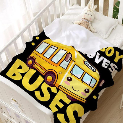 Khumbhira Funny Yellow School Bus Blanket Just A Boy Who Loves Buses Blanket for Boys Kids Warm Plush Lightweight School Buses Throw Blanket for Couch Sofa Bed All Season Use 30"x40"-XS