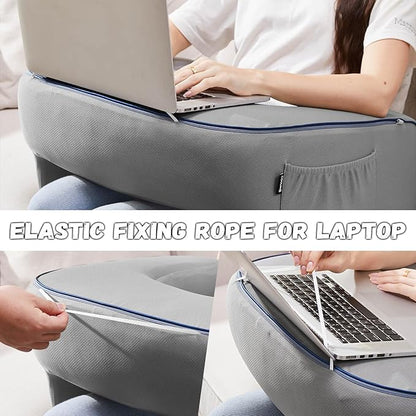 Reading Pillow for Gaming, Extra Large Laptop Pillow for Adult, Memory Foam Lap Desk Gaming Pillow for Reading, Working, Playing Steam Deck Switch or Sitting in Bed Floor Sofa(Grey)