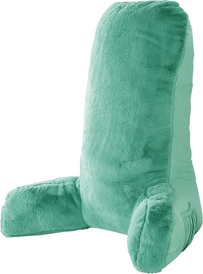 Home Soft Things Fox Faux Fur Bedrest Reading Pillow with DIY Filling, Need Assembly, Backrest Armrest Pillow Chair Back Support for Sitting up in Bed, Blue Turquoise, 28" x 30" x 17"