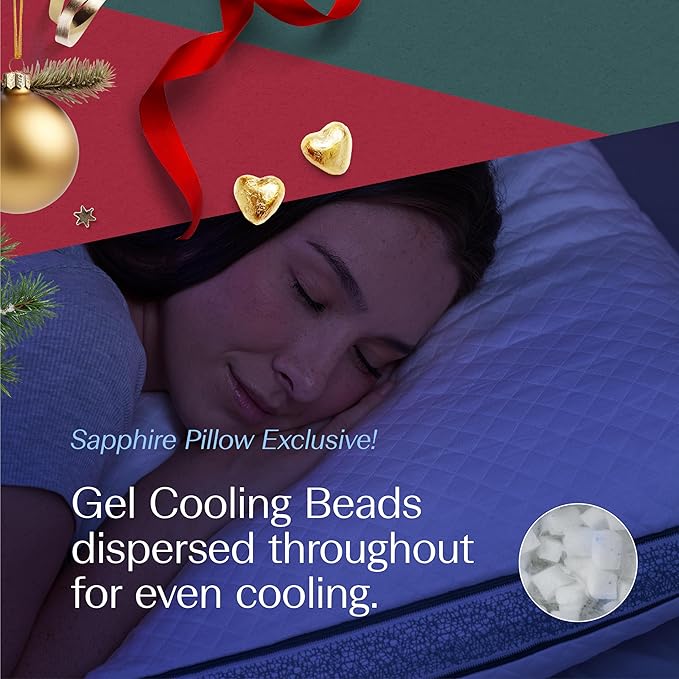 DreamyBlue Gusseted Sapphire Pillow • Adjustable Loft, Luxury Cover, Shredded Memory Foam Fill w/Cooling Beads • Ideal for Wide Shoulders • Neutral Alignment for All • CertiPUR-US Certified (Queen)