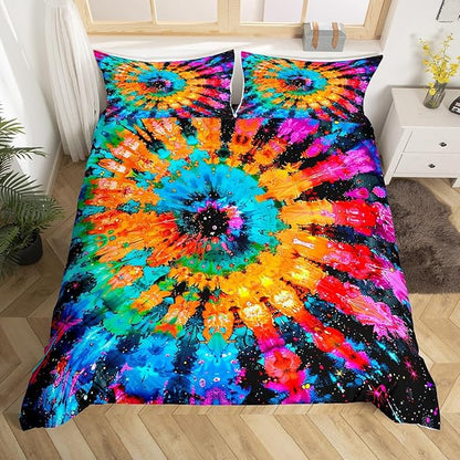 Castle Fairy Rainbow Tie Dye Duvet Cover King Size Watercolor Spiral Bedding Duvet Cover,Colorful Psychedelic Swirl Artwork Comforter Cover for Kids Teen Adult Boys Girls Bedroom Decorations
