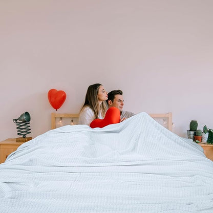 HILLFAIR 100% Cotton Blanket- 120" x 120" XXL Oversized King Bed Blankets - Family Size 10 ft x 10 ft Big - All Season Soft Cozy Breathable Blankets for Bed - Extra Large King Cotton Blanket- White