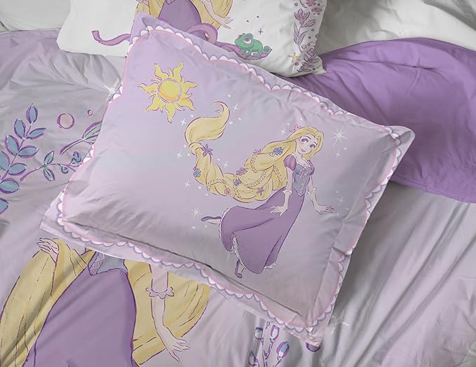 Jay Franco Kids Comforter Set Includes Sheets and Pillow Covers - Soft and Cozy Bed Set for Stylish Room Decor, Purple - Disney Princess Rapunzel, 7 Piece Queen Size Bedding