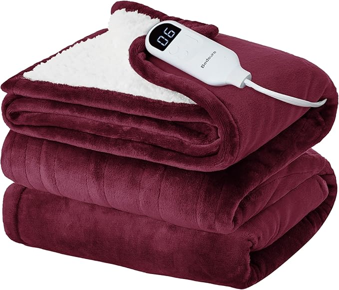 Bedsure Electric Blanket Twin - Soft Flannel Heated Blanket, Fast Heating with 10 Time Settings & 6 Heat Settings, for Grandma, Women, Men (62x84 inches, Red)