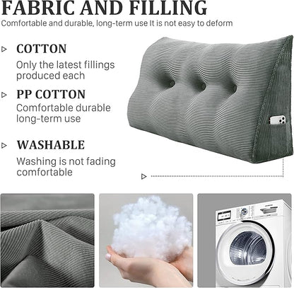 8 lbs Thickened Twin Wedge Pillow Headboard, College Dorm Bed Triangular Reading Pillow, Bed Bolster Pillow for Sitting in Bed, Dorm Bedding Essentials for Girls & Boys, Cordury Gray