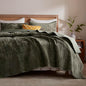 LEAONME Oversized King Quilt 120''x120'', Lightweight Olive Green Velvet Comforter Set with 2 Matching Shams, Soft Cross Stitch Bedspread Coverlet, Oversized King Bedding Set for All Season