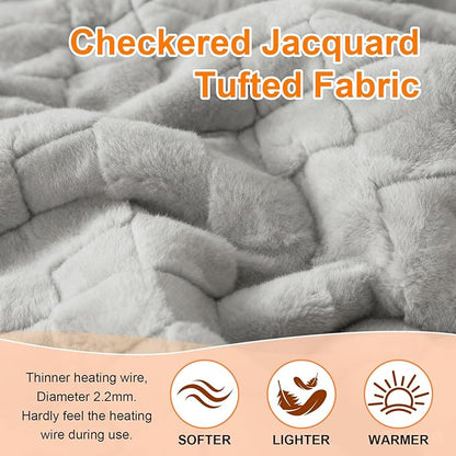 Electric Heated Blanket Full Size - Jacquard Checkered Sherpa 72"x84" Fast Heating Bed Blankets with 6 Heating Levels & 10 Hours Auto Off, Over-Heat Protection ETL, Light Gray