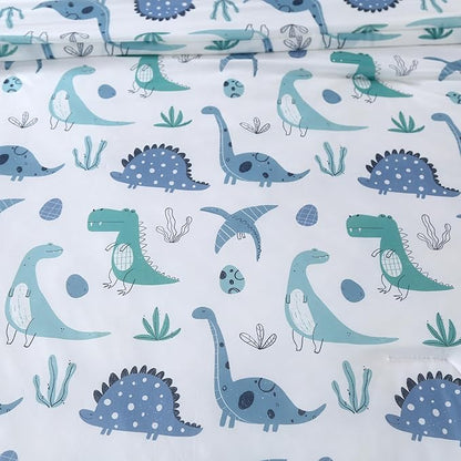 SDIII Dinosaur Comforter Queen 3 Pieces, Silky Breathable Microfiber and Spandex, Cute Dinosaur Queen Bedding Set for Boys Girls Kids and Teens