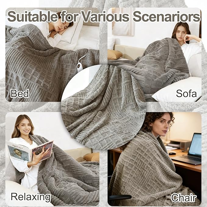 Heated Blanket Queen, 84"x90" Electric Blanket Heating Waffle with Dual Controllers, Fast Heating with 12 Heat Levels & 12 Hours Auto Off, with ETL & FCC for Bed(Light Gray)