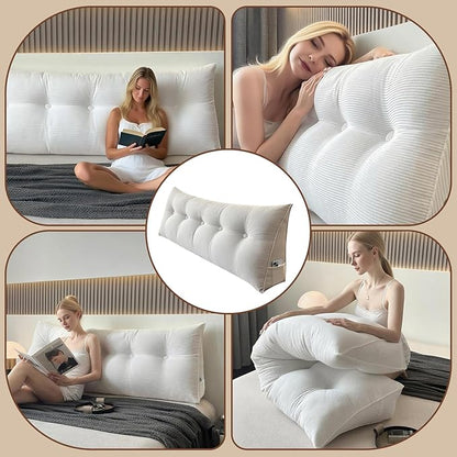 Wedge Headboard Pillow Twin XL Dorm Room Reading Pillow Essentials backrest Cushion for Bed Gap Filler or Sofa (White, Twin(39 * 8 * 20in))
