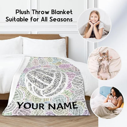 Personalized Volleyball Gifts with Name, Volleyball Blanket for Teen Girls, Custom Team Gift for Sport Lovers, Soft Plush Girls Throw Blankets Party Decorations for Couch Sofa, 30"x40"